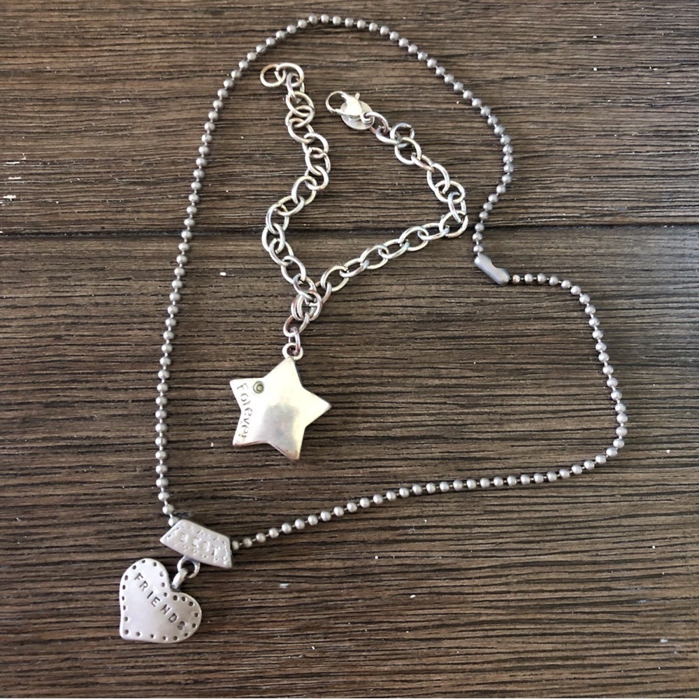 Sliver metal BFF bracelet and necklace set